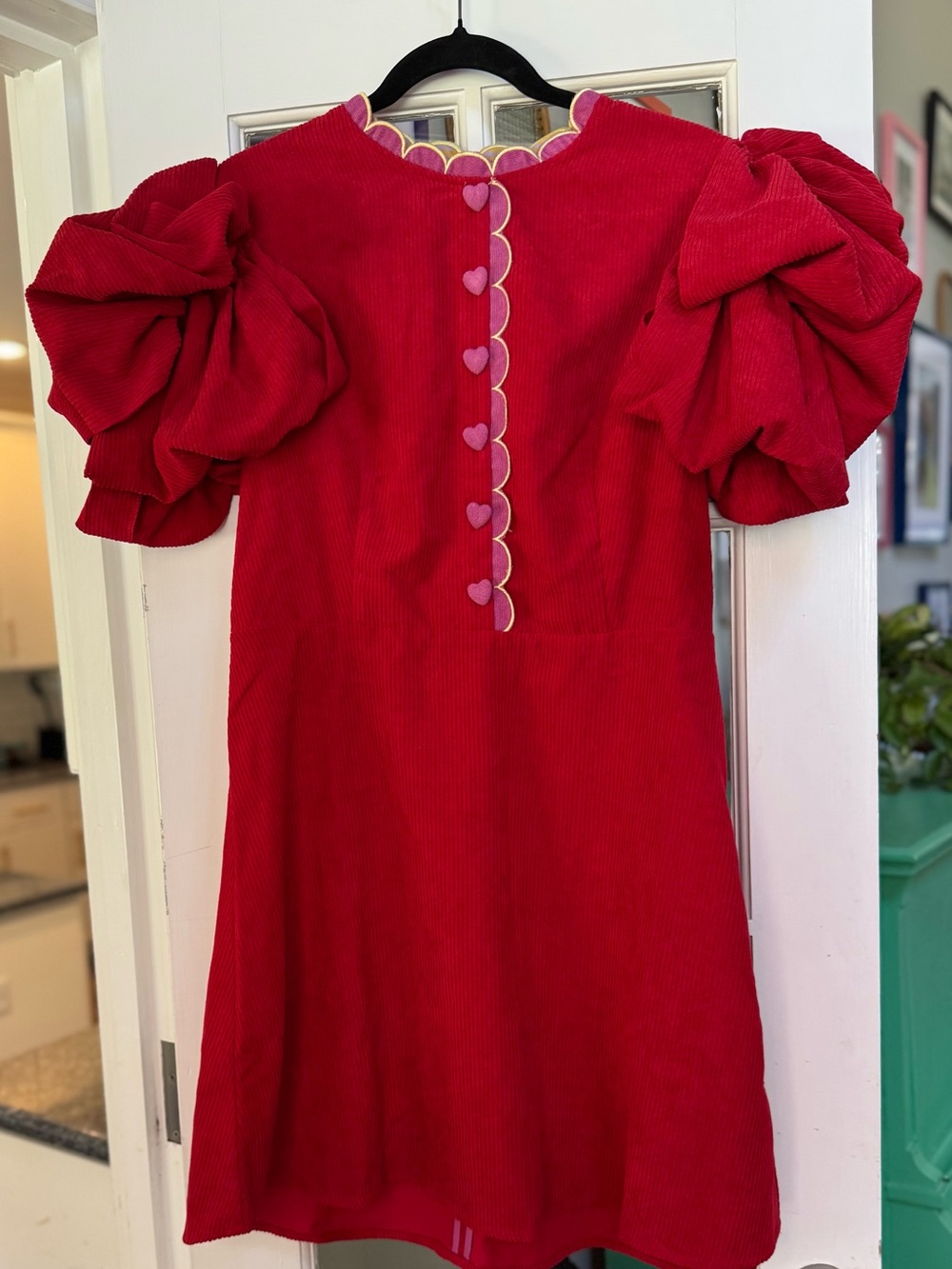 Celia B Red Valentine Mini Dress Pink Scallop Heart Button